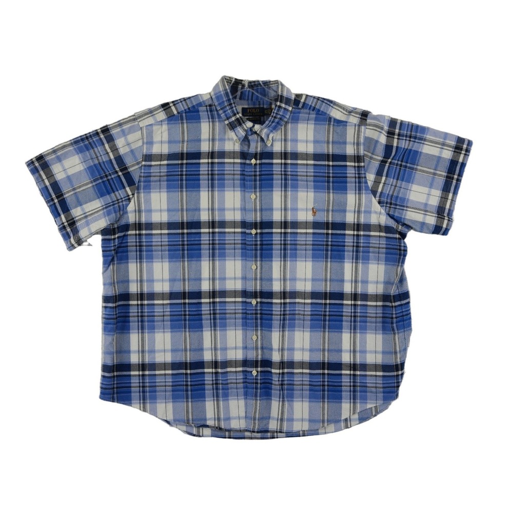 Polo Ralph Lauren Button Down Shirt Men's Size 2XB Blue Plaid RL Untucked Fit
